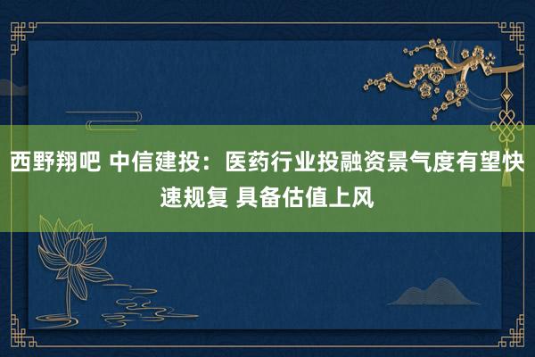 西野翔吧 中信建投：医药行业投融资景气度有望快速规复 具备估值上风